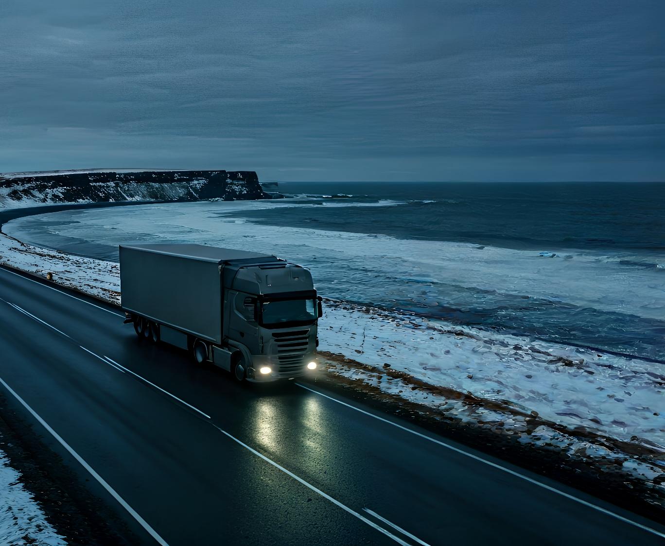 Freight road heading north through Norwegian terrain