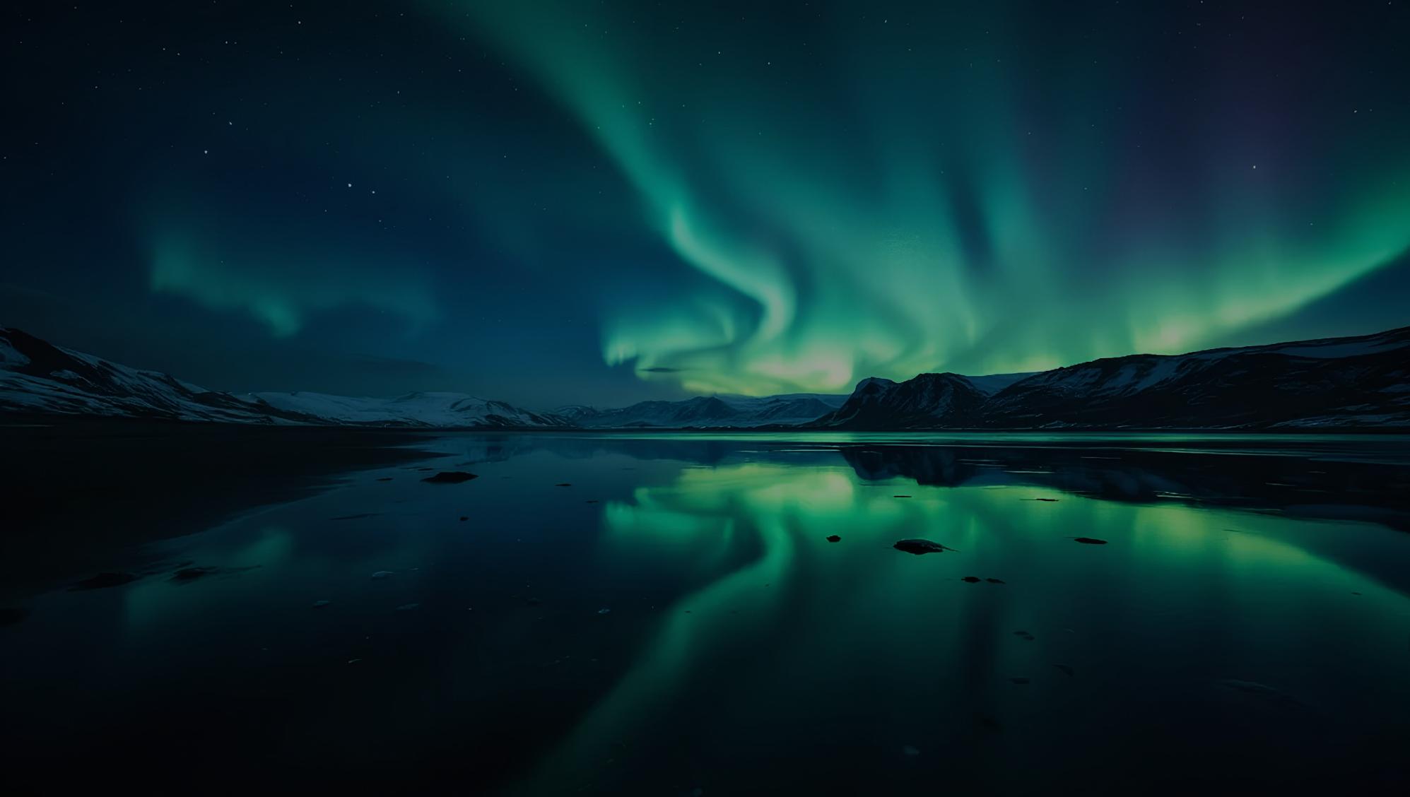 Northern lights over Norwegian mountains above a cold chain freight route