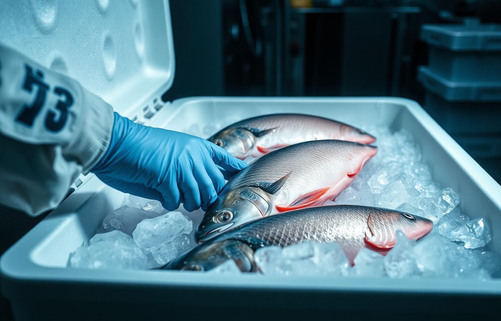 Seafood packing hall on the Norwegian coast preparing salmon for export