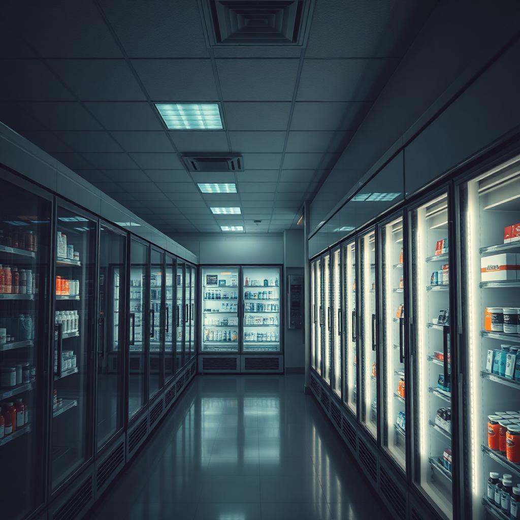 Pharmacy cold store holding temperature-sensitive medicines at dawn